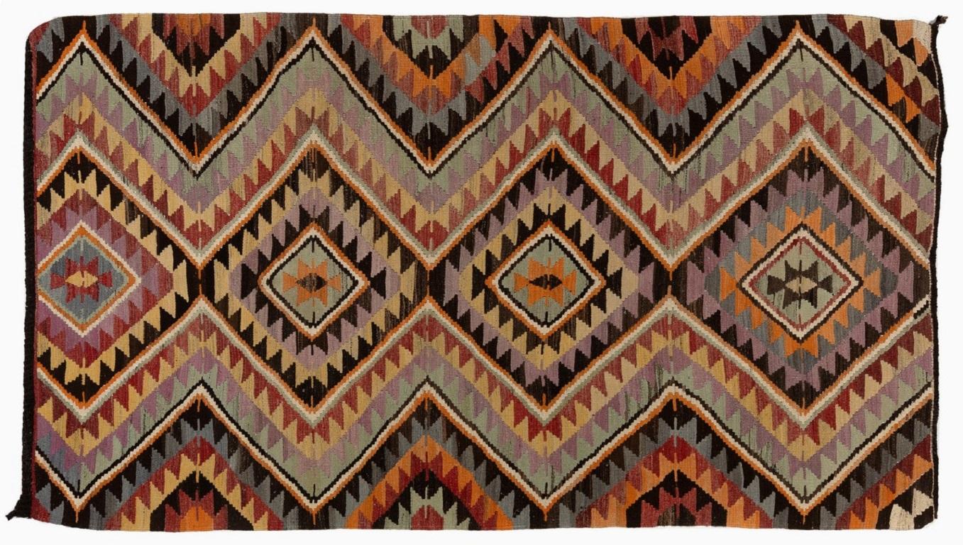 6.2x11 Ft Vintage Hand-woven Turkish Wool Kilim Runner. Geometric Design Rug In Good Condition For Sale In Philadelphia, PA