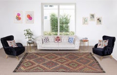 6.2x11.5 Ft 1970's Diamond Pattern Turkish Jajim Kilim, Unique Handmade Wool Rug