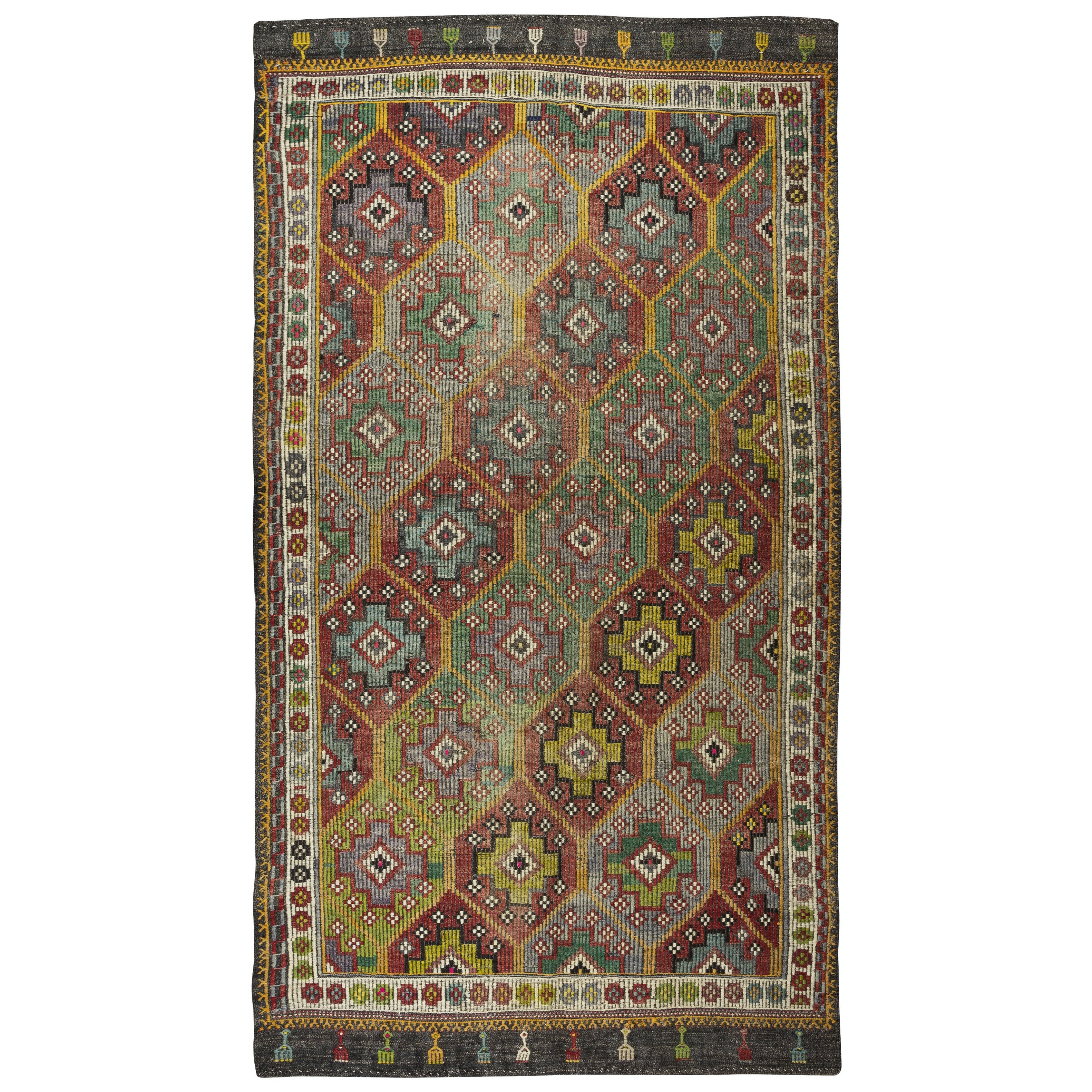 Dekorativer handgewebter Jijim-Teppich, 6.2x11,5 Ft, farbenfroher türkischer Jajim-Kelim, Vintage