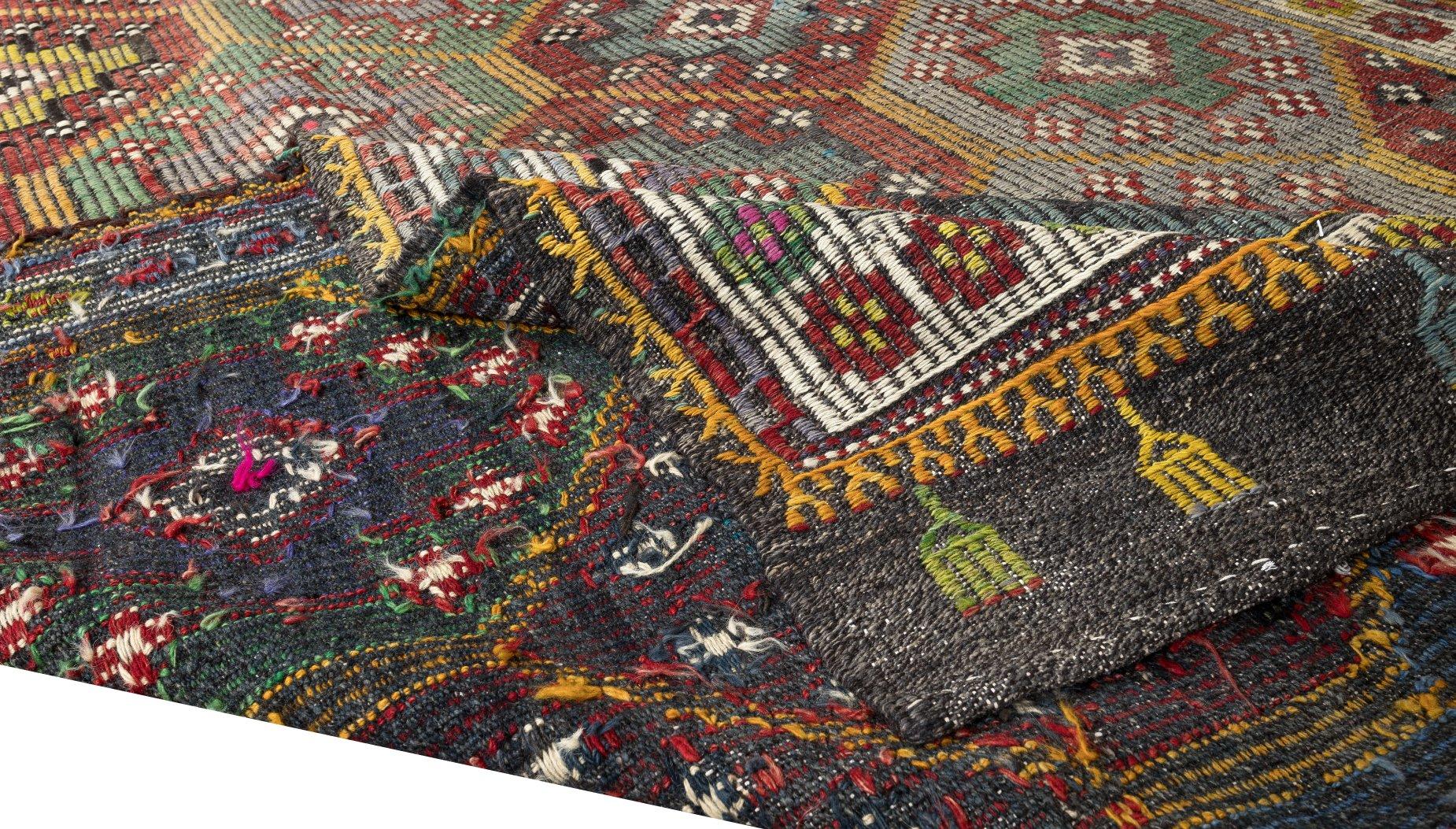Hand-Woven 6.2x11.5 Ft Colorful Vintage Turkish Jajim Kilim, Home Decor HandWoven Jijim Rug For Sale