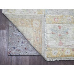 6'2"x11'8" Gray Afghan Angora Oushak Leaf Design Hand Knotted Wool Runner Rug