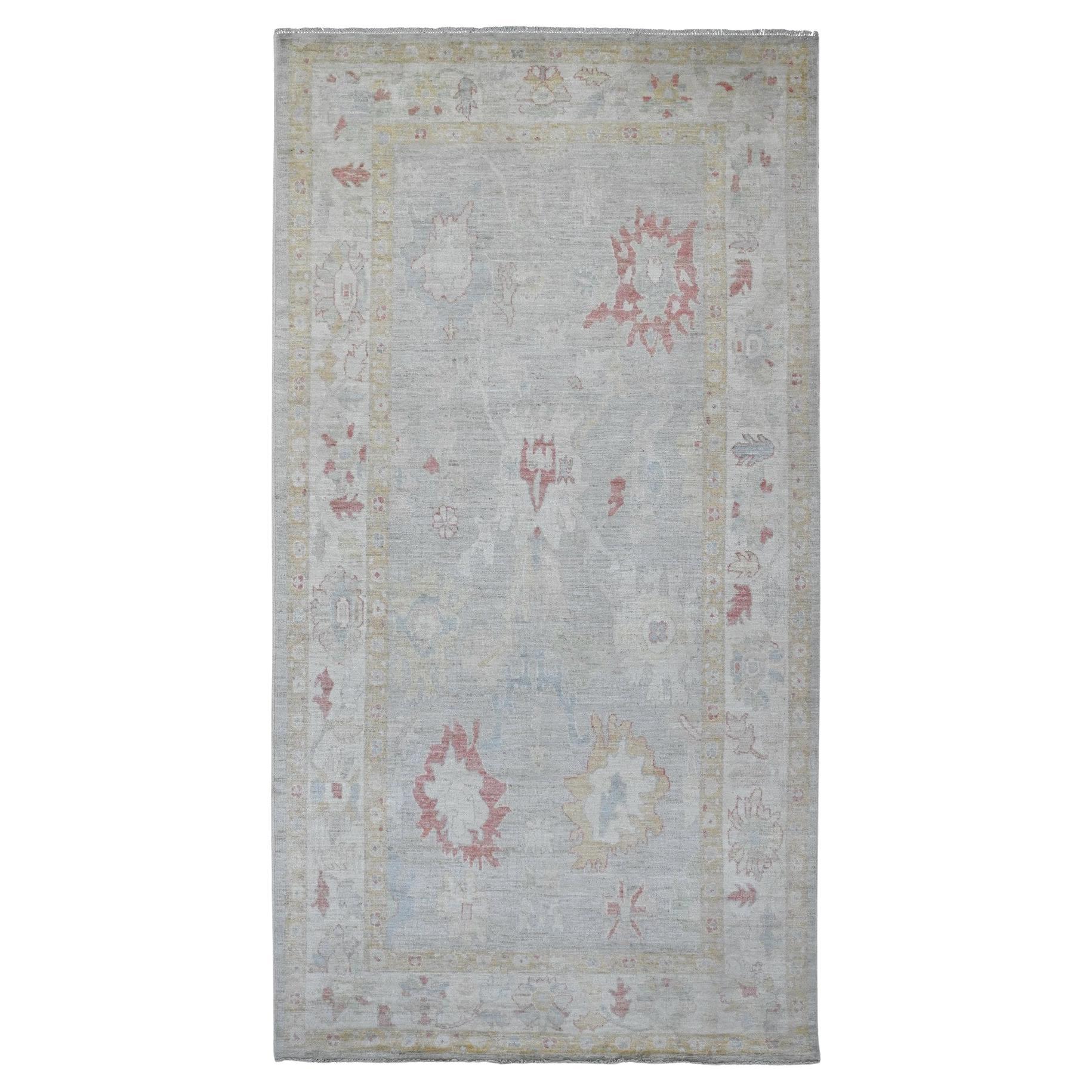 6
2 "x11
8" Tapis de course en laine grise Afghan Angora Oushak Leaf Design noué à la main