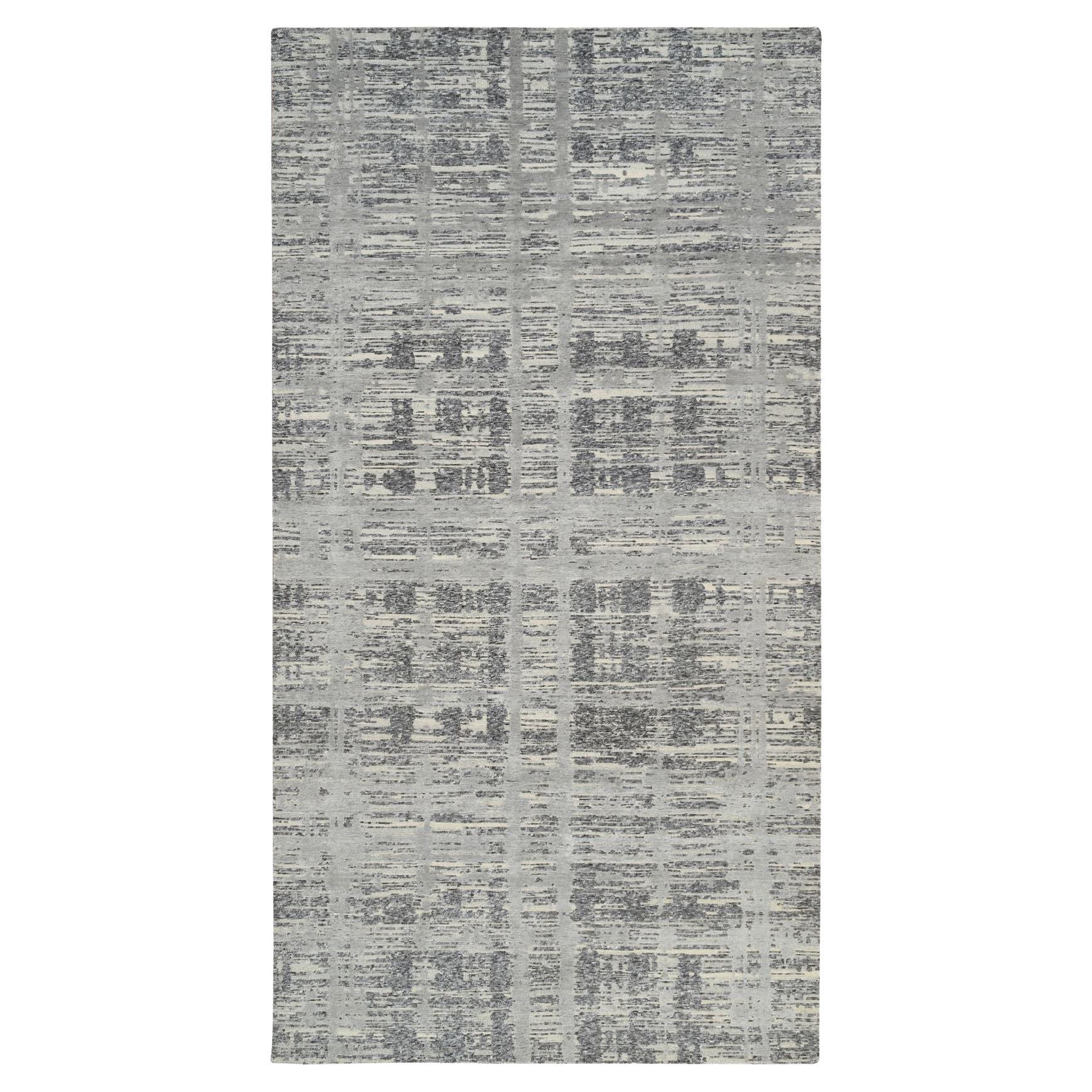 6'2"x12' Light Gray All Wool Hand Knotted Modern Design Gallery Size Runner Rug