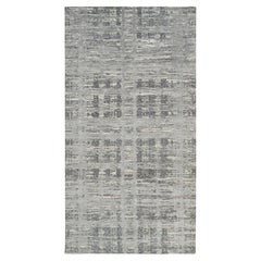 6'2"x12' Hellgrauer handgeknüpfter, moderner, Galerie-Läufer aus Wolle, handgeknüpft, Galeriegröße