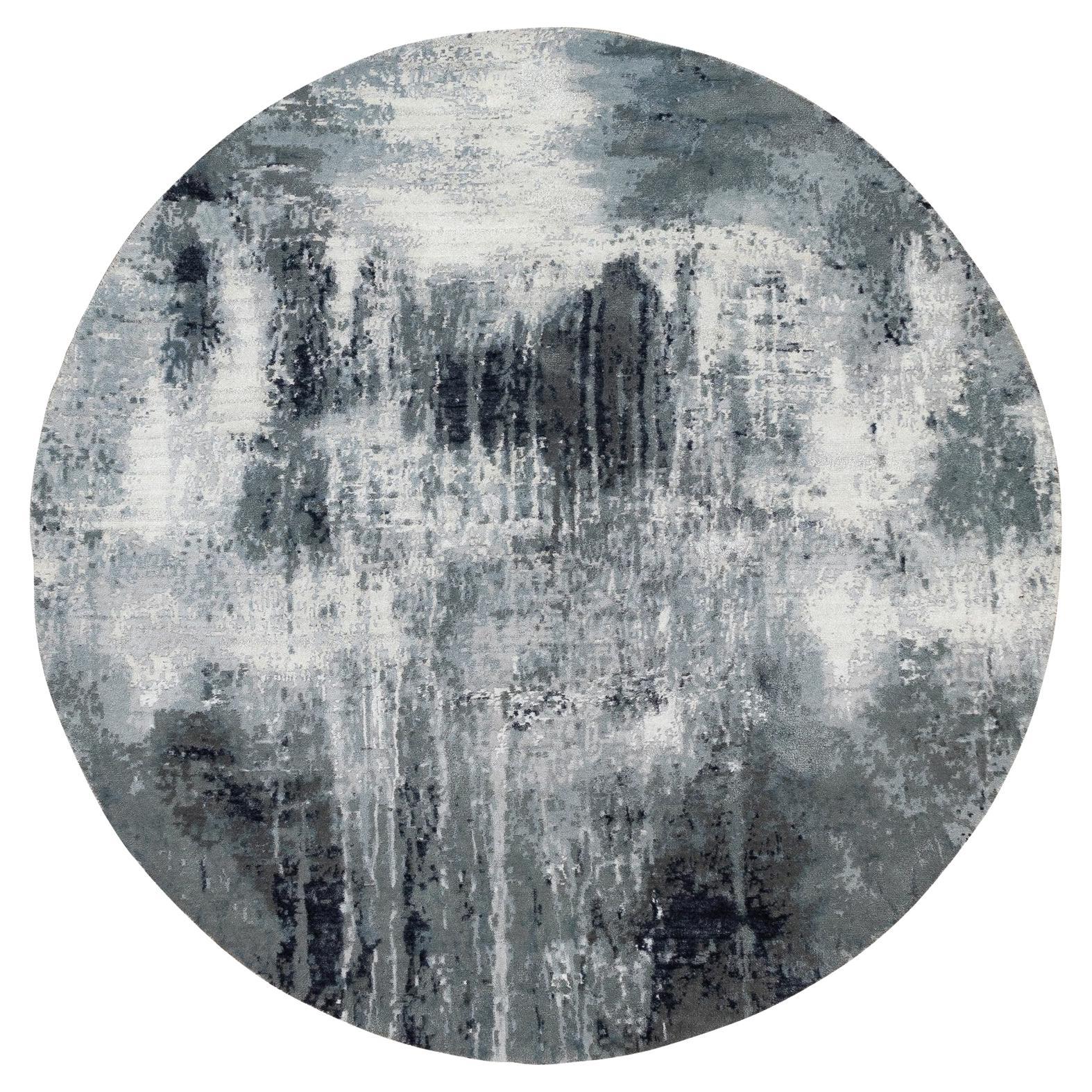 6
2 "x6
2" Schwarz Abstrakt Design Wolle und Seide Hand geknüpft Runde Orientteppich