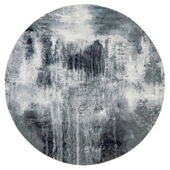 6
2 "x6
2" Schwarz Abstrakt Design Wolle und Seide Hand geknüpft Runde Orientteppich