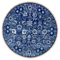 6'2 "x6'2" Bleu Ton sur Ton Tabriz Laine et Soie Rond Knots Rugs Orientaux