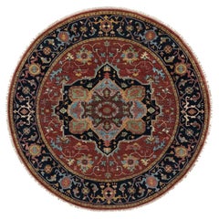 6'2"x6'2" Brick Red Antiqued Fine Heriz Re-Creation Hand Knotted Wool Round Rug