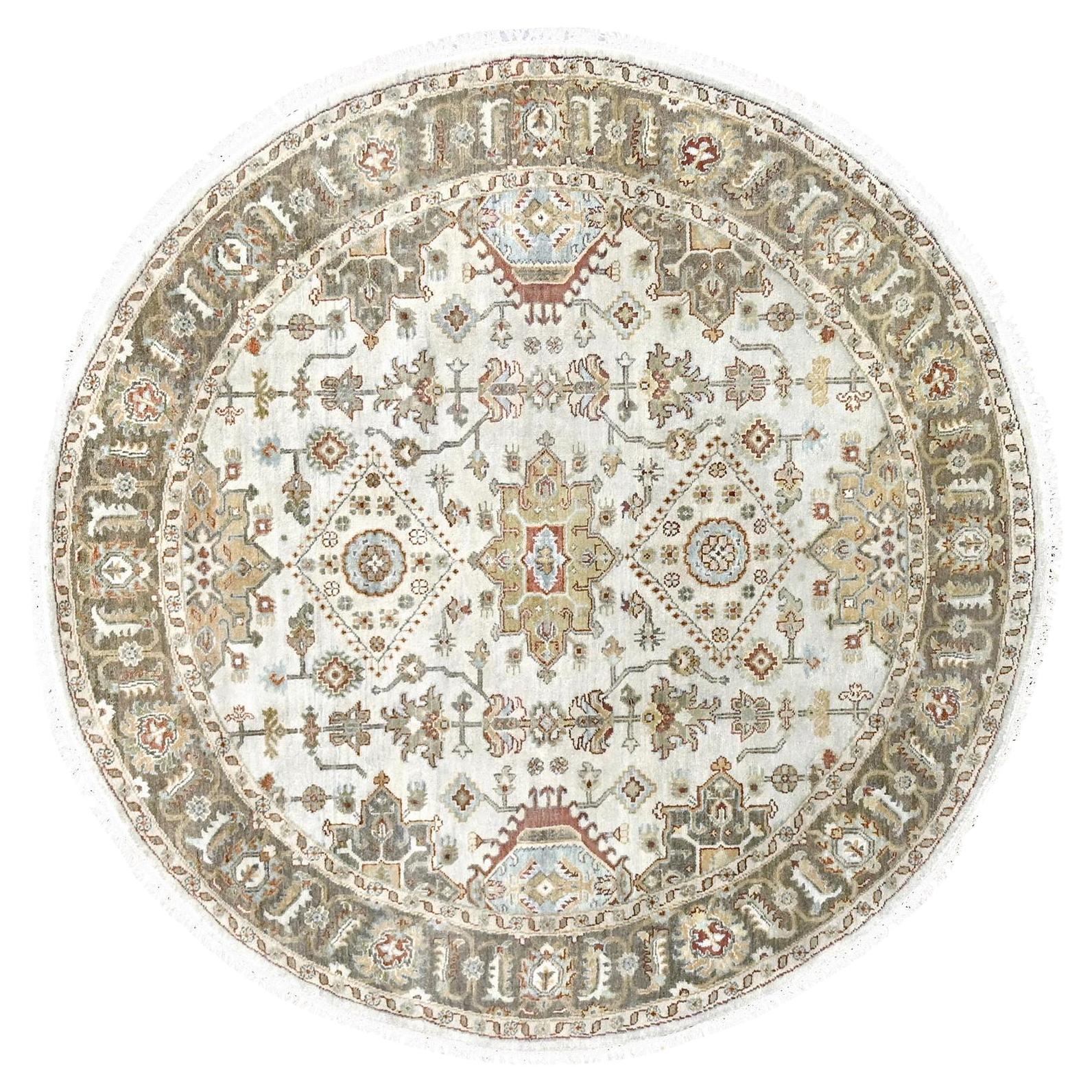 6'2"x6'2" Goose Gray Karajeh Design Pure Wool Hand Knotted Round Rug For Sale