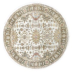 6'2"x6'2" Goose Gray Karajeh Design Pure Wool Hand Knotted Round Rug