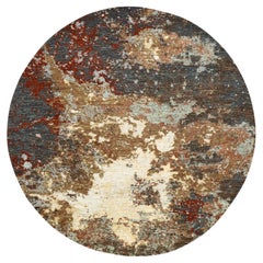 6'2"x6'2" Gray-Brown Abstract with Galaxy Design Hand Knotted Wool Round Rug