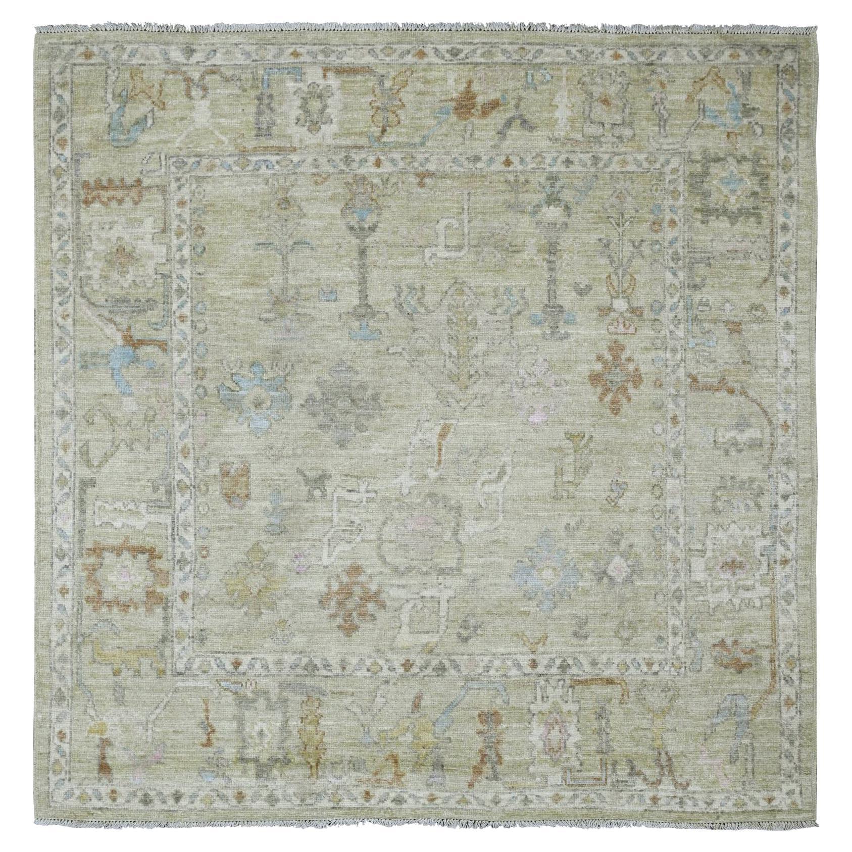 6
2 "x6
2" Alfombra Verde Afgana Angora Oushak Motivo Floral Anudada a Mano Pura Lana en venta