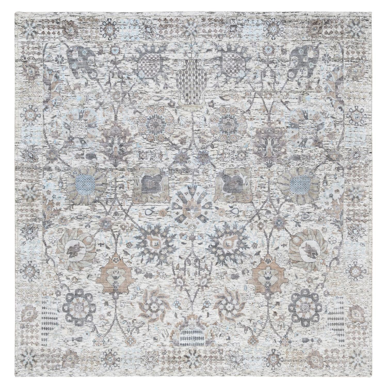 6
2 "x6
2" Tapis carré noué à la main Tabriz Ivory Vase Silk With Textured Wool