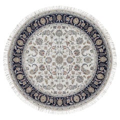 6'2"x6'2" Ivory 250 KPSI Nain Flower Design Wool and Silk Hand Knotted Round Rug
