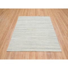 6'2"x6'2" Ivory Undyed Natural Wool Modern Design Hand Loomed Square Rug