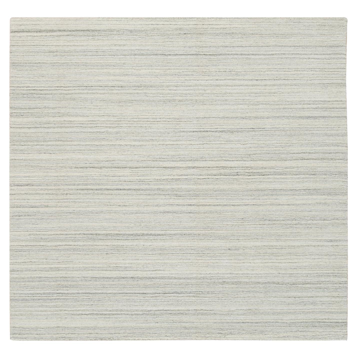 6'2"x6'2" Ivory Undyed Natural Wool Modern Design Hand Loomed Square Rug