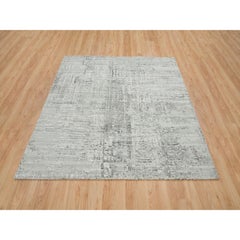 6'2 "x6'2" Hellgrau Modernes Design Natürliche Wolle Handgeknüpft Quadratischer Orientteppich