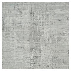 6'2"x6'2" Light Gray Modern Design Natural Wool Hand Knotted Square Oriental Rug