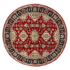 Tappeto rotondo annodato a mano, 6'2 "x6'2" Rosso Maroon, Karajeh Design, Pura Lana