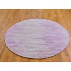 6'2"x6'2" Pink Thick and Plush Pure Wool Ombre Design Hand Knotted Round Rug