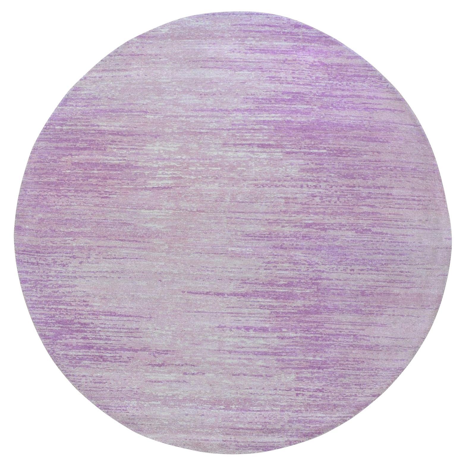 6'2"x6'2" Pink Thick and Plush Pure Wool Ombre Design Hand Knotted Round Rug