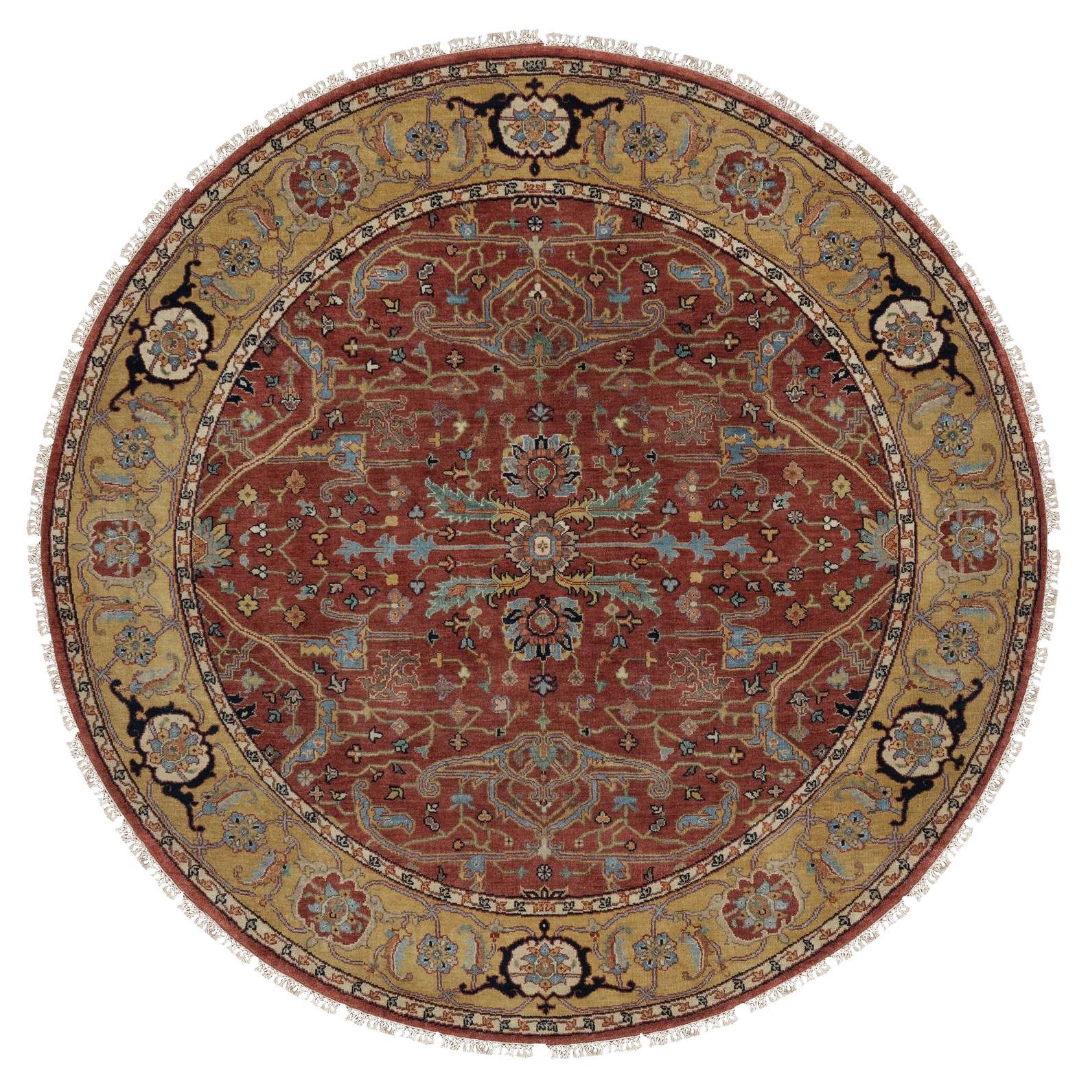 6
2 "x6
2" Rouge antique Heriz Recreation Vines Design Tapis rond en laine nouée à la main en vente