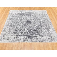 6'2"x6'2" Square Wool & Silk Hand Knotted Broken Persian Design Hand Knotted Rug