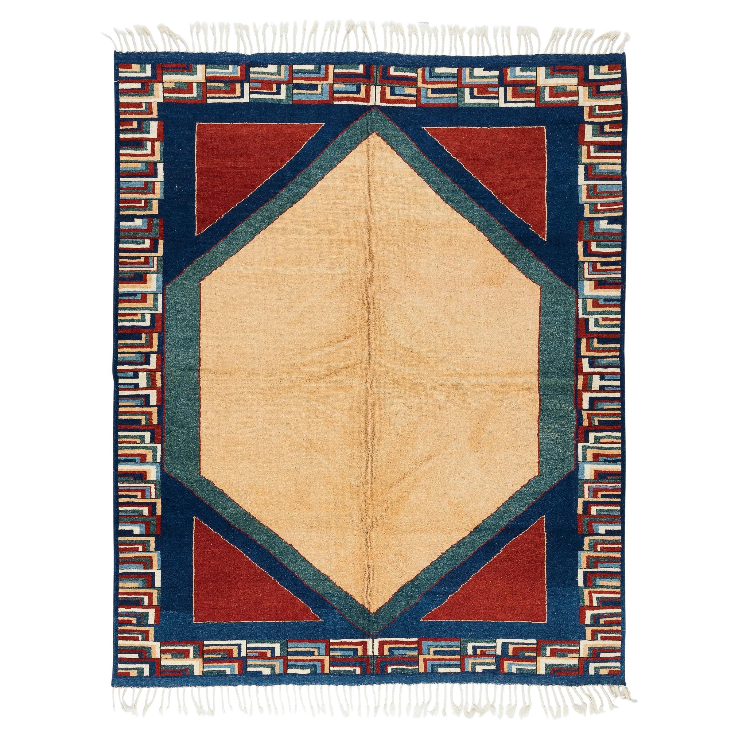 6.2x7.2 Ft Contemporary Türkischer Teppich. 100% Wolle, Natürliche Farbstoffe, Modern Carpet im Angebot