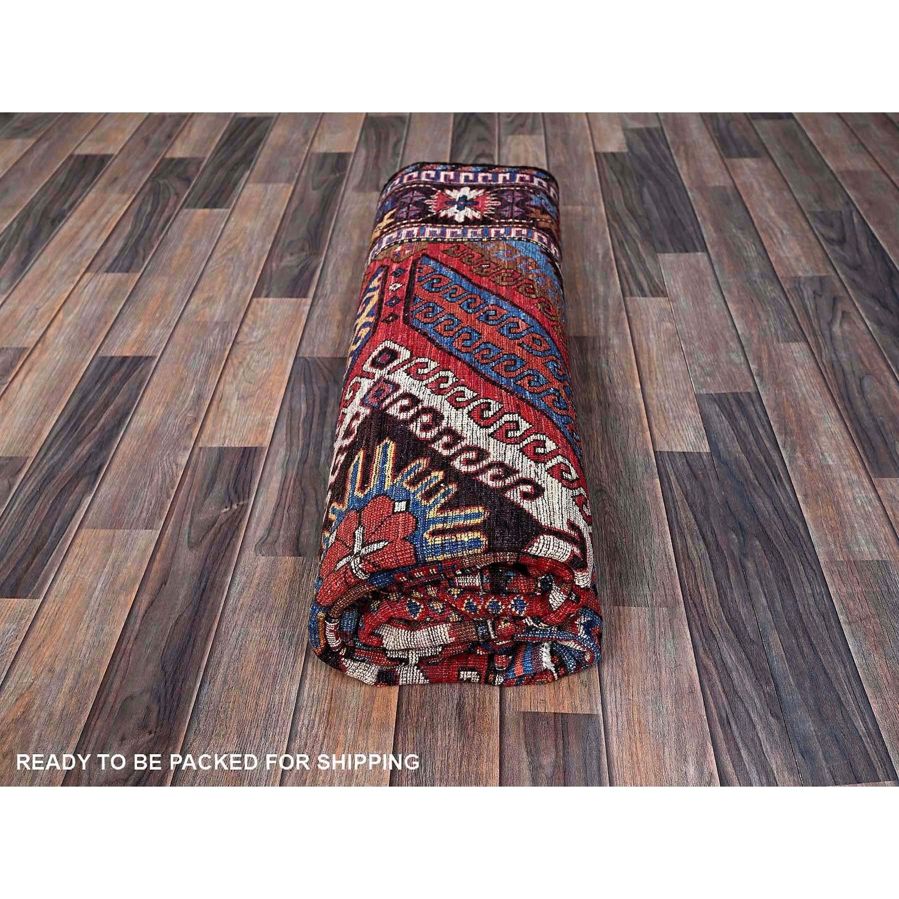 Tappeto di lana colorato afgano Ersari Caucasian Design Revival annodato a mano 6'2 