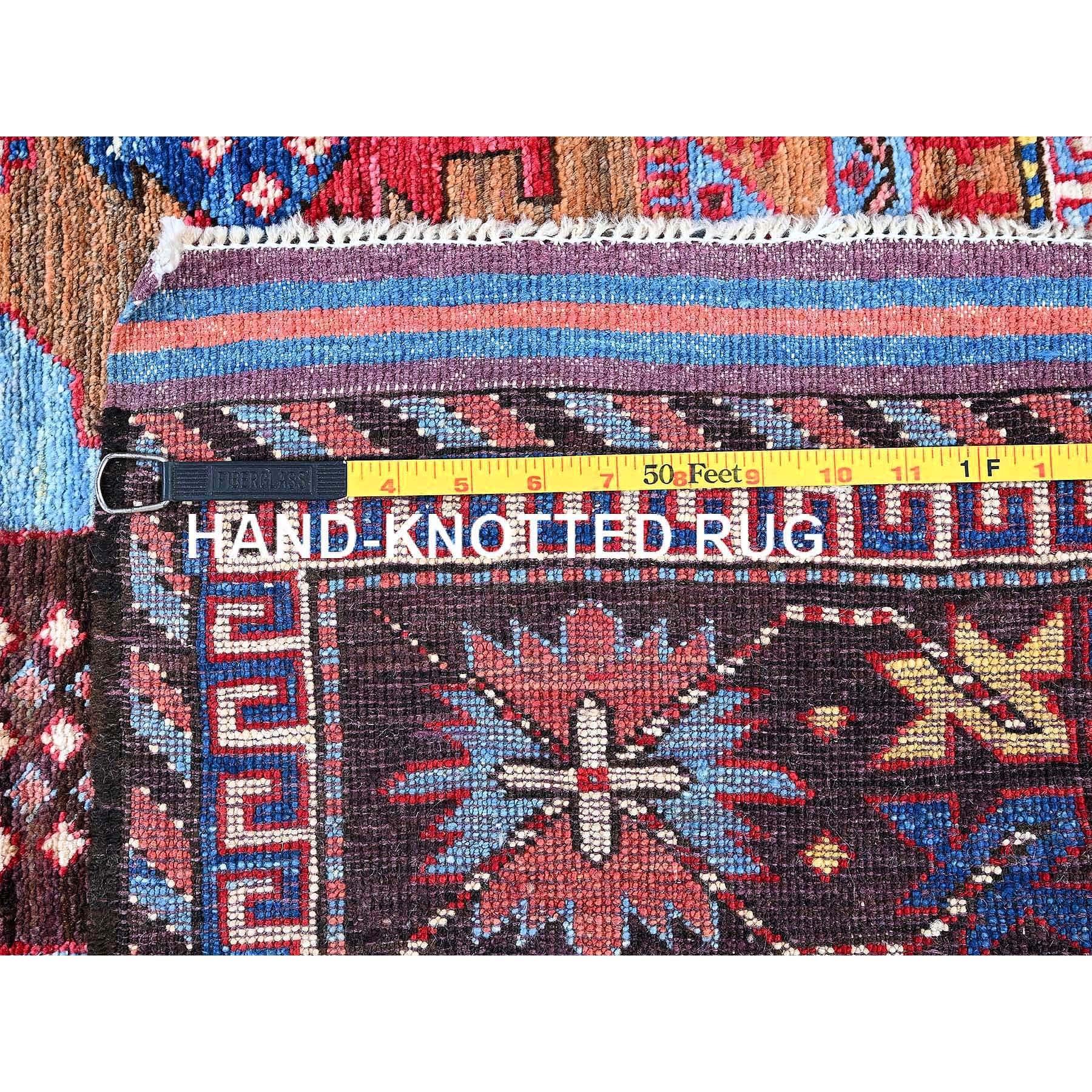 Tappeto di lana colorato afgano Ersari Caucasian Design Revival annodato a mano 6'2 