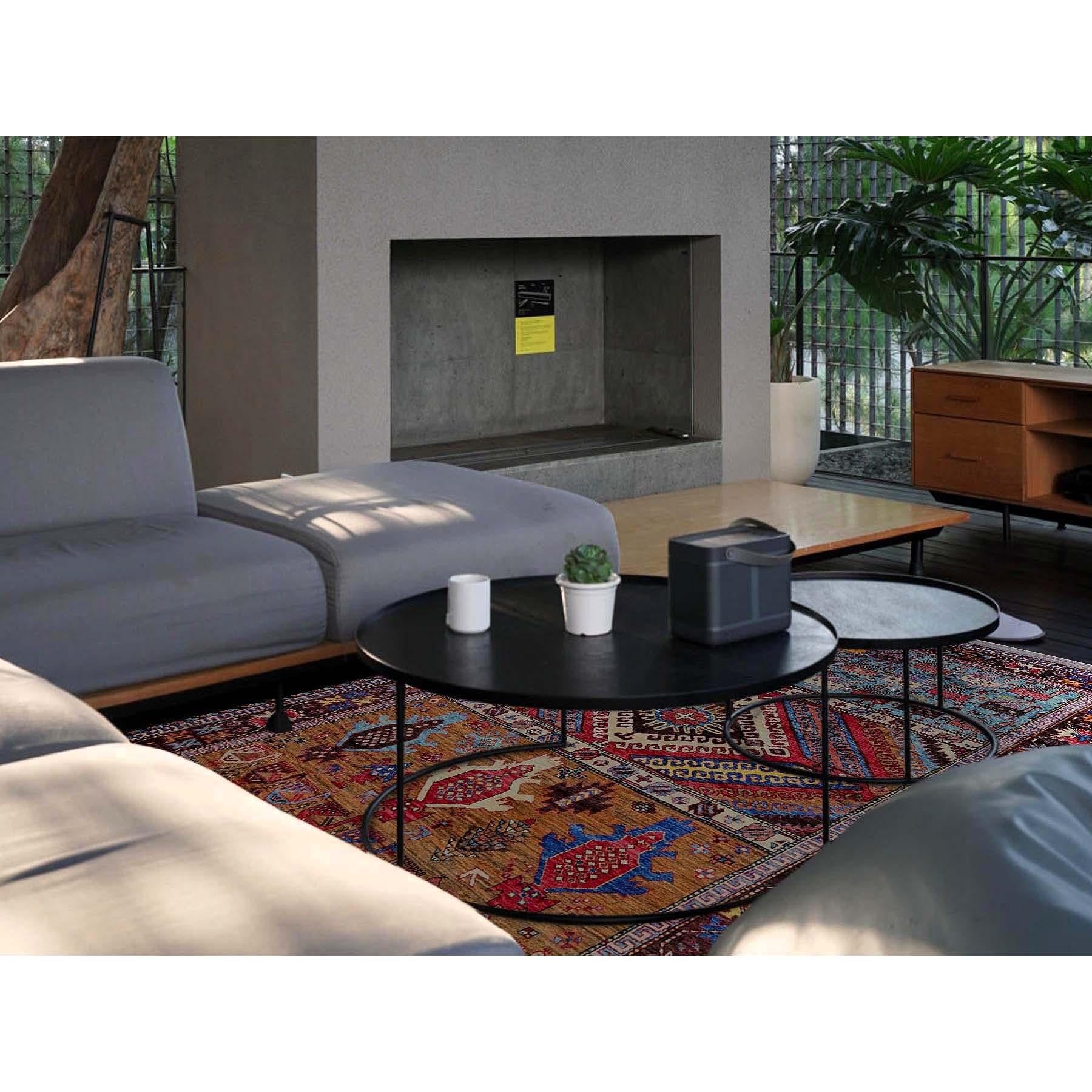 Colorato, Ersari afgano con nodo turco, design caucasico revival, figurine di uccelli antichi, annodato a mano, lana morbida, tinture vegetali, tessuto fitto, tappeto orientale
Materiali primari: Lana
Lattice: No Pile 
altezza: 0,25 pollici
Stile: