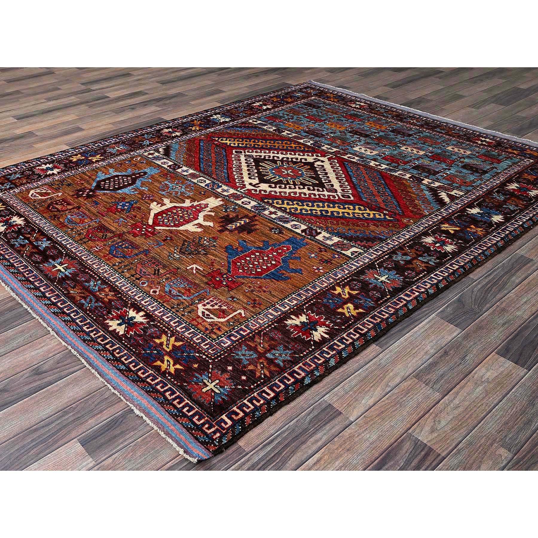 Afghano Tappeto di lana colorato afgano Ersari Caucasian Design Revival annodato a mano 6'2 