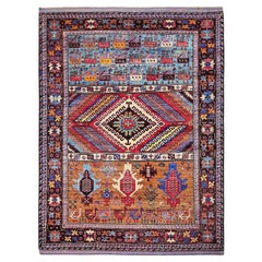 6'2"x7'7" Colorful Afghan Ersari Caucasian Design Revival Hand Knotted Wool Rug