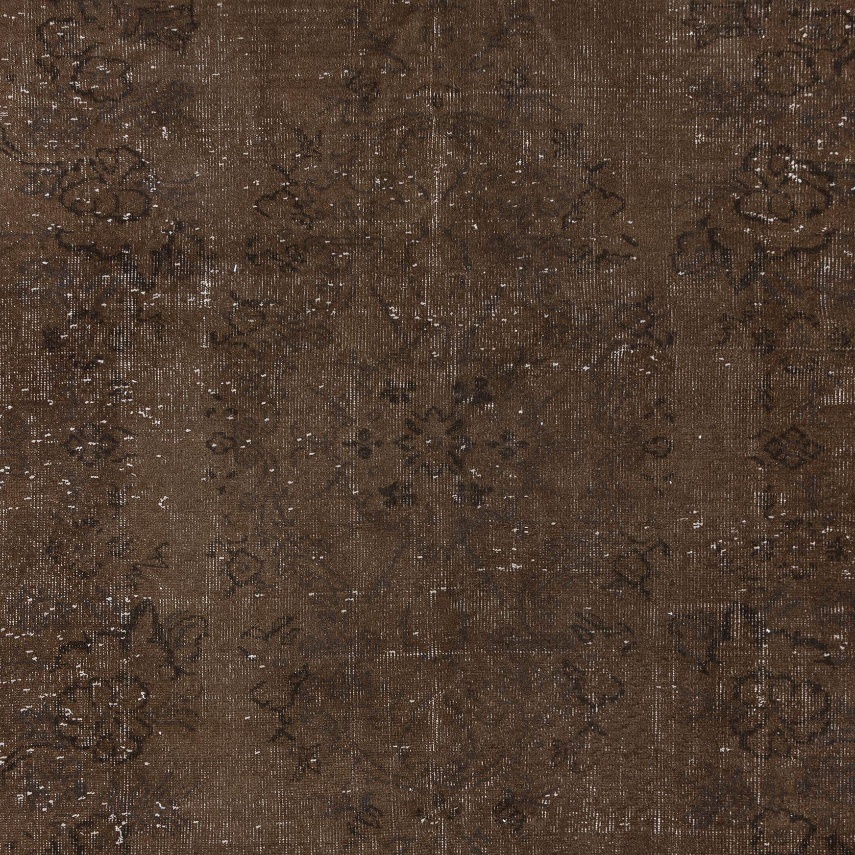 Hand-Woven 6.2x7.8 Ft Distressed Vintage Handmade Turkish Rug, Decorative Brown Wool Carpet For Sale