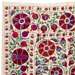 6.2x7.8 Ft Embroidered Bedspread, Suzani Wall Hanging, Needlework Table Cover