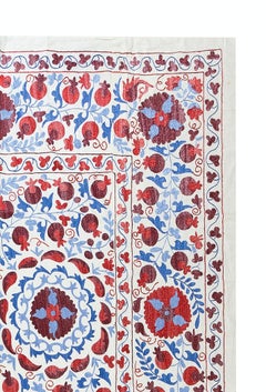 6.2x8 Ft Silk Embroidery Suzani Bed Cover, New Traditional Handmade Wall Hanging