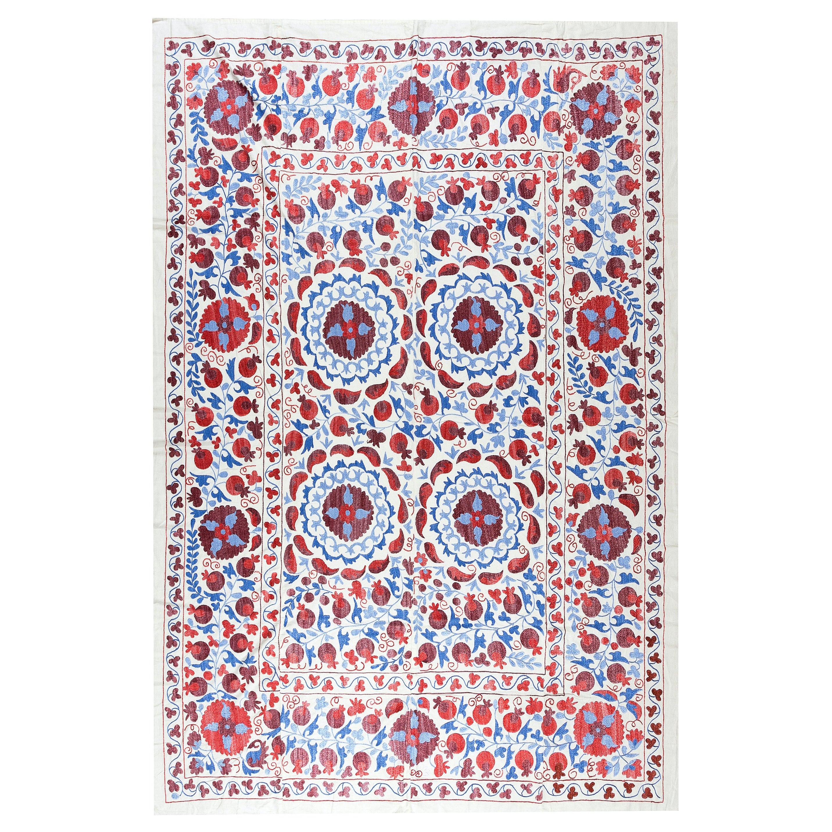 6.2x8 Ft Silk Embroidery Suzani Bed Cover, New Traditional Handmade Wall Hanging
