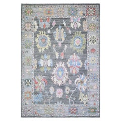 6'2 "x8'10" Abbey Black, Afghan Angora Oushak 100% Wool Hand Knots Rugs