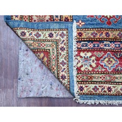 6'2 "x8'10" Blue Afghan Super Kazak Medallions Design Tappeto in lana morbida annodato a mano