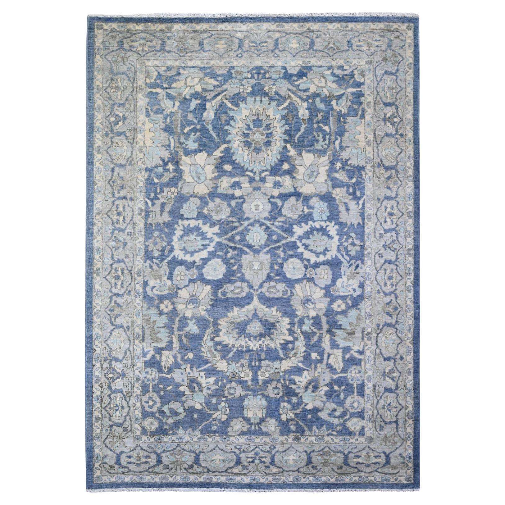 6'2 "x8'10" Bleu, Finer Peshawar avec Design/One, Tapis en laine douce noué à la main en vente