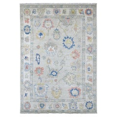 6'2 "x8'10" Alfombra Oriental de Lana Anudada a Mano con Diseño de Hojas de Angora Afgana Oushak Gris