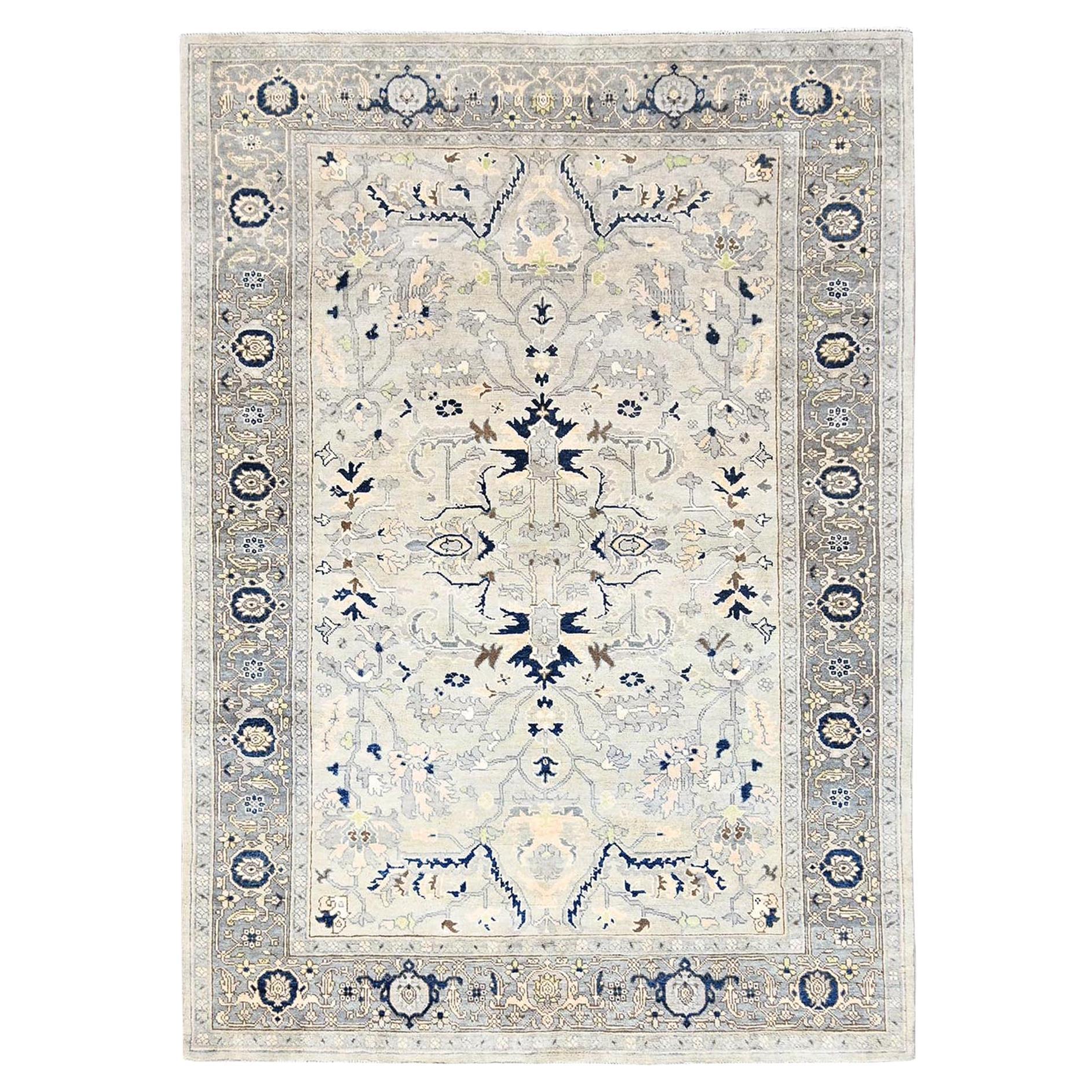 6'2"x8'10" Grey, Serapi Heriz Design, Soft Wool, Hand Knotted, Oriental Rug For Sale