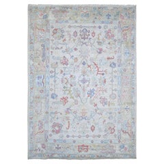 6'2"x8'10" Light Gray Afghan Angora Oushak All Over Design Hand Knotted Wool Rug