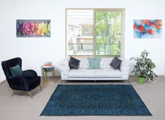 6.2x8.3 Ft Dekorativer Handgefertigter Türkischer Teppich in Dunkelblau. Moderne Bodenbeläge der Moderne