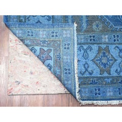 6'2"x8'5" Cerulean Blue Overdyed Kazak Medallion Design Hand Knotted Wool Rug