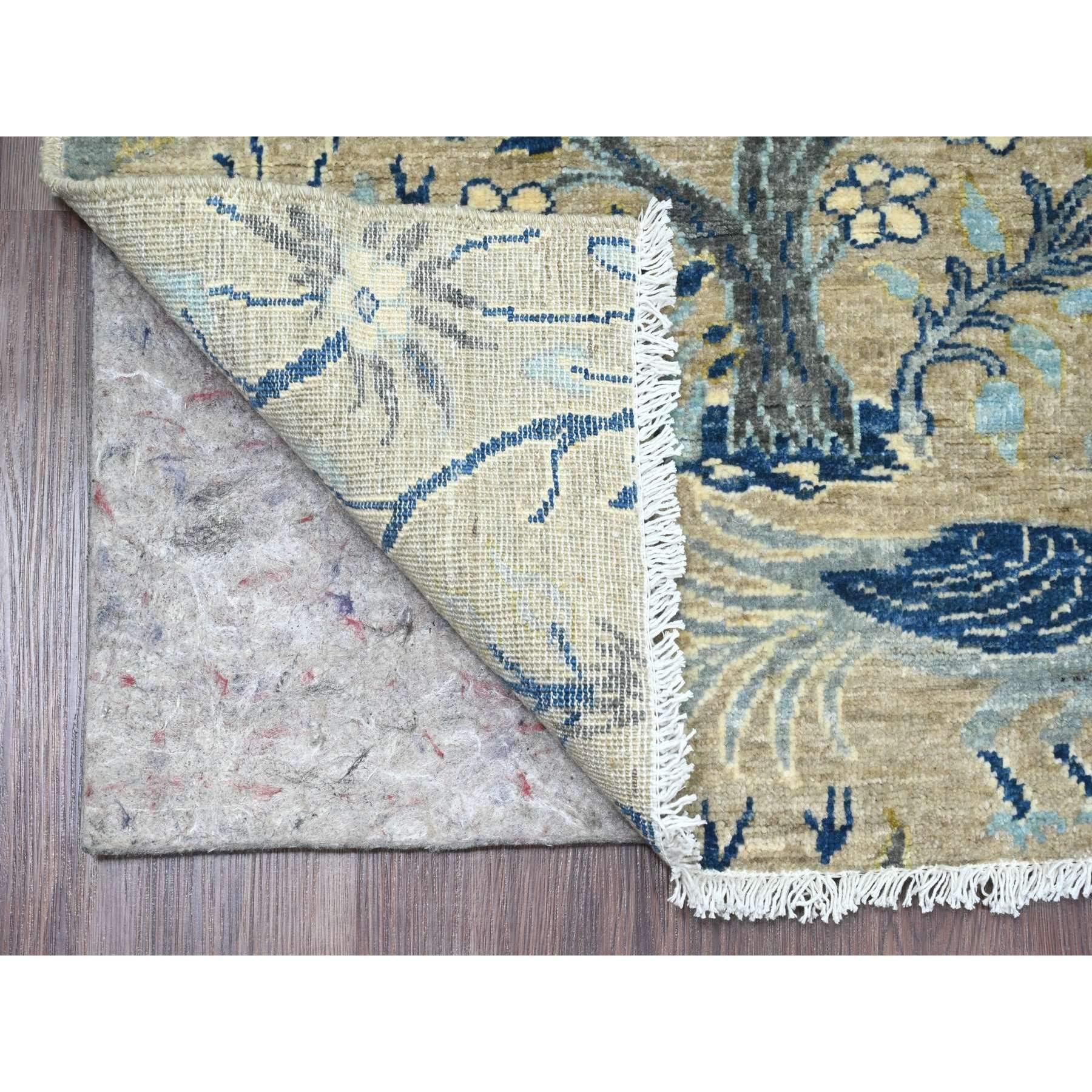 Stone Gray, Afghan Peshawar with Birds of Paradise Design, Hand Knotted, Soft and Shiny Wool, Vegetable Dyes, Oriental Rug
Primary materials: Wool
Latex: No Pile 
height: 0.25 Inches
Style: Transitional
Primary color: Grey
Secondary colors: Blue,