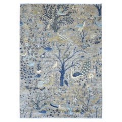 6'2"x8'6" Gray Peshawar Birds of Paradise Design Hand Knotted Wool Oriental Rug