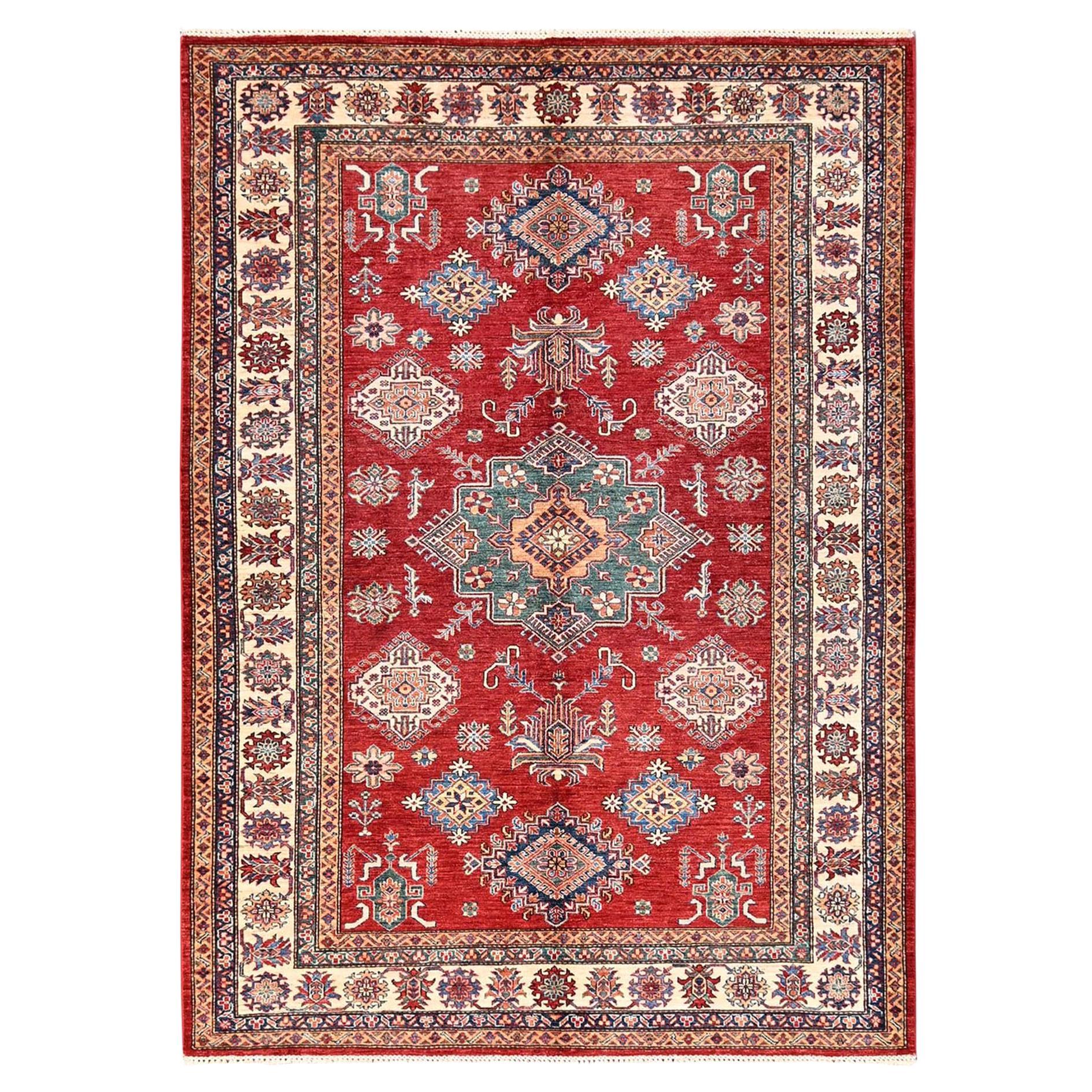 6
2 "x8
6" Rouge Noué à la main Afghan Super Kazak Medallion Design Laine Tapis d
Orient