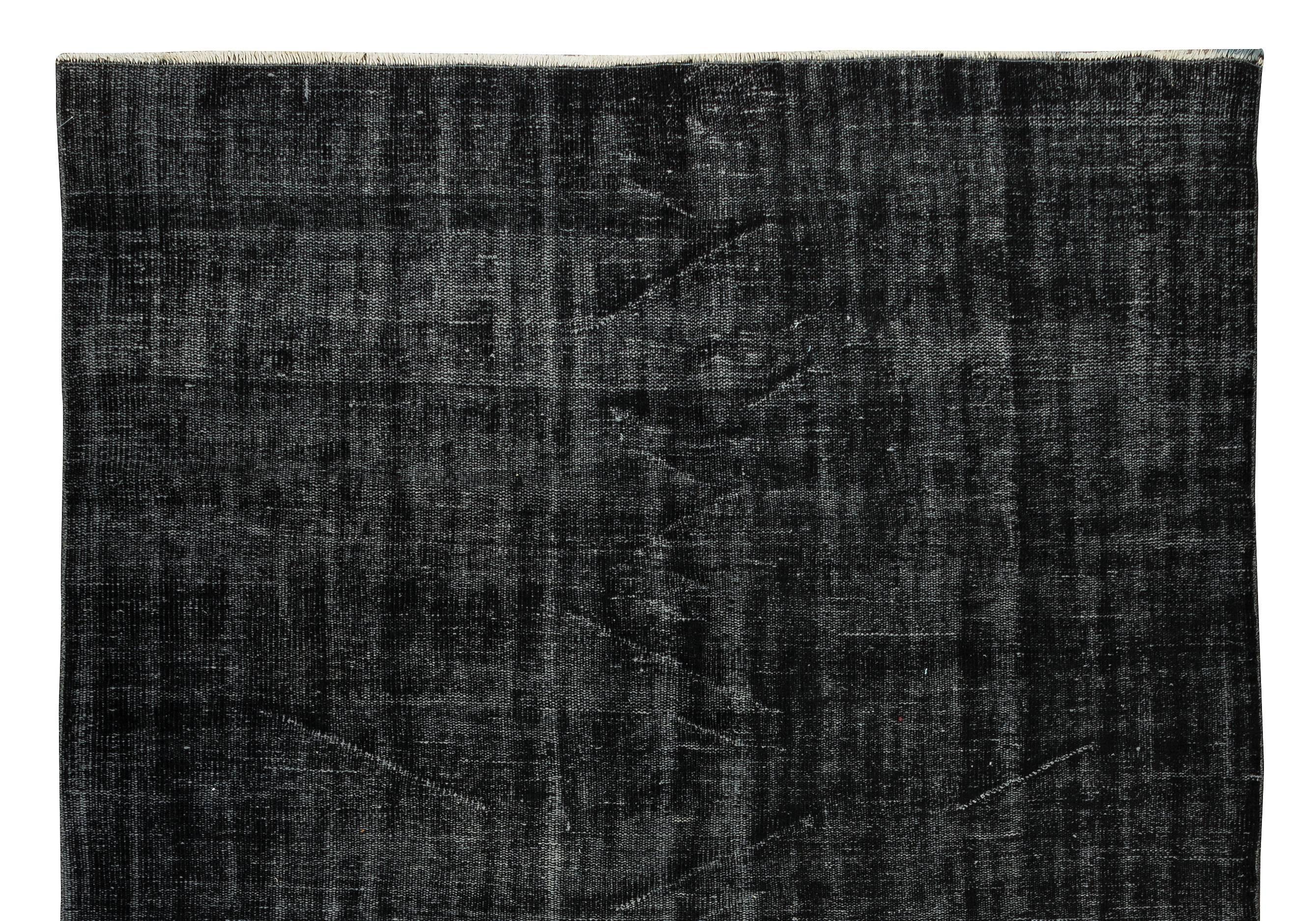 Handmade Vintage Turkish Area Rug Re-Dyed in Black 4 Modern Interiors In Good Condition For Sale In Philadelphia, PA