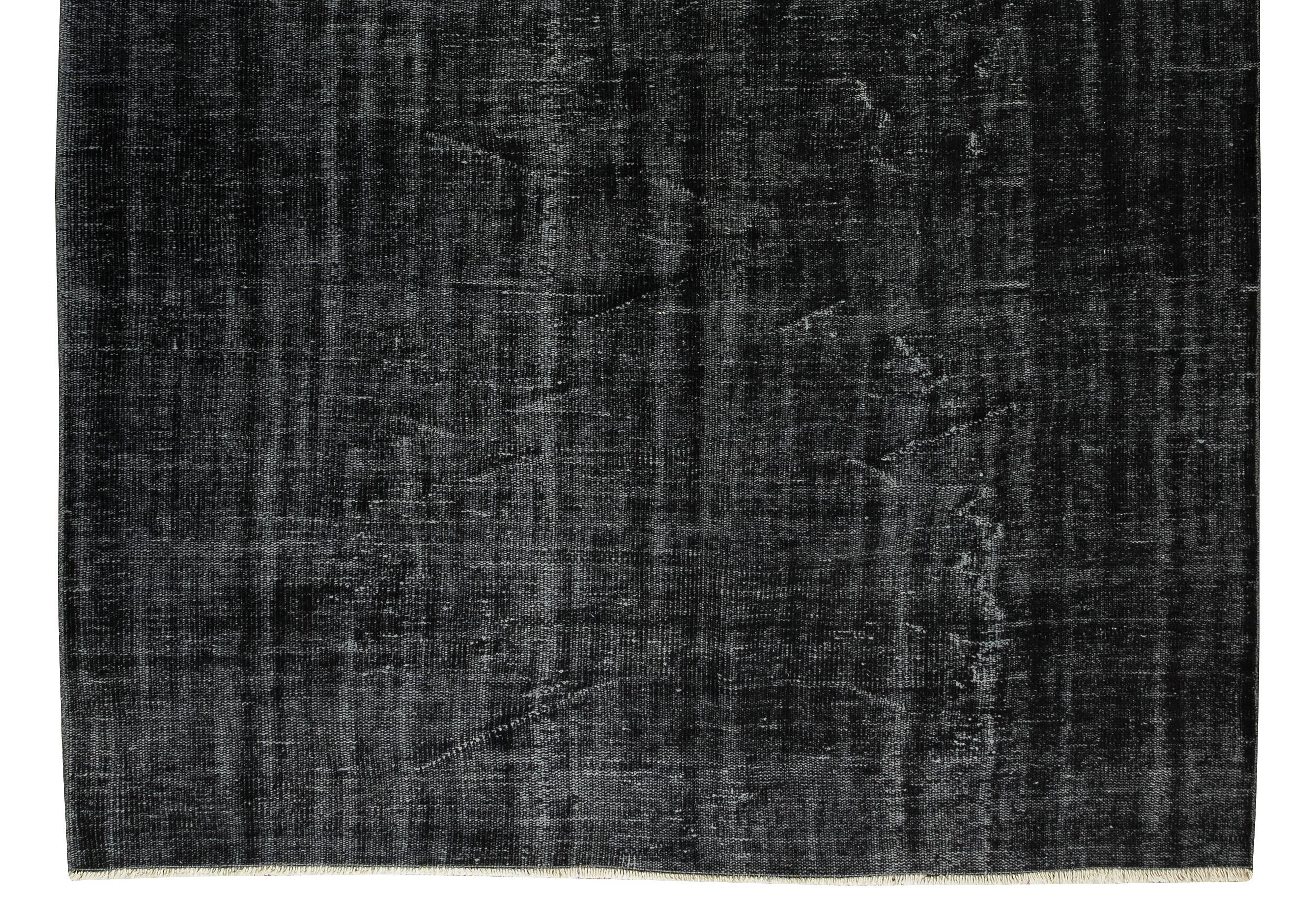 20th Century Handmade Vintage Turkish Area Rug Re-Dyed in Black 4 Modern Interiors For Sale